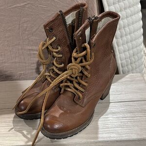 Brown Leather Lace-Up Ankle Boots